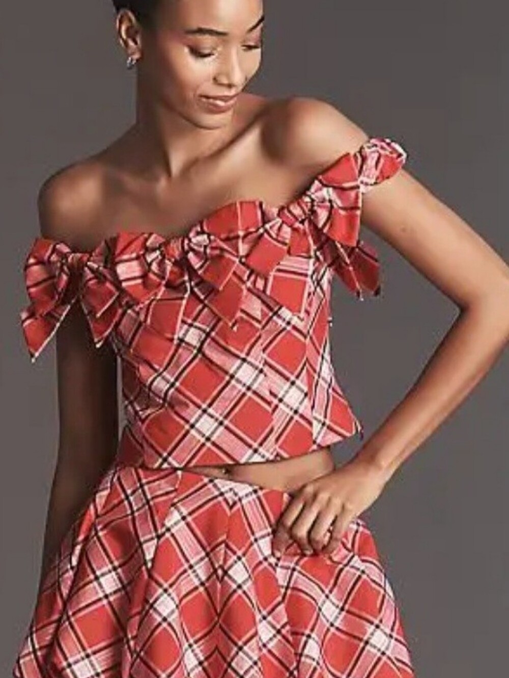 LoveShackFancy Fancy Winston Tartan Taffeta Bow Top in Jubilee
